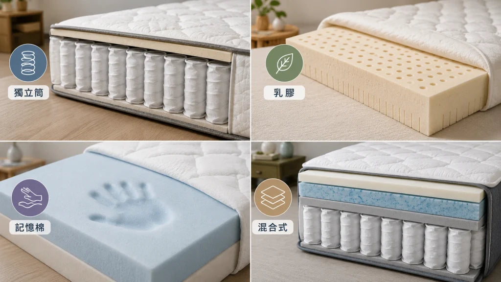 床墊材質優缺點比較：獨立筒、乳膠、記憶棉、混合式怎麼選？